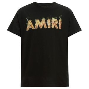 NWOT Women’s Large/Men’s Medium AMIRI Flame Logo Print Jersey Cotton Tee Black